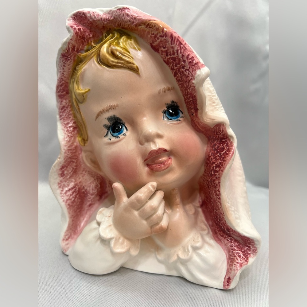 Vintage Relpo Baby Gir Head Planter Vase Ceramic Figurine Pink Face Samson 1963